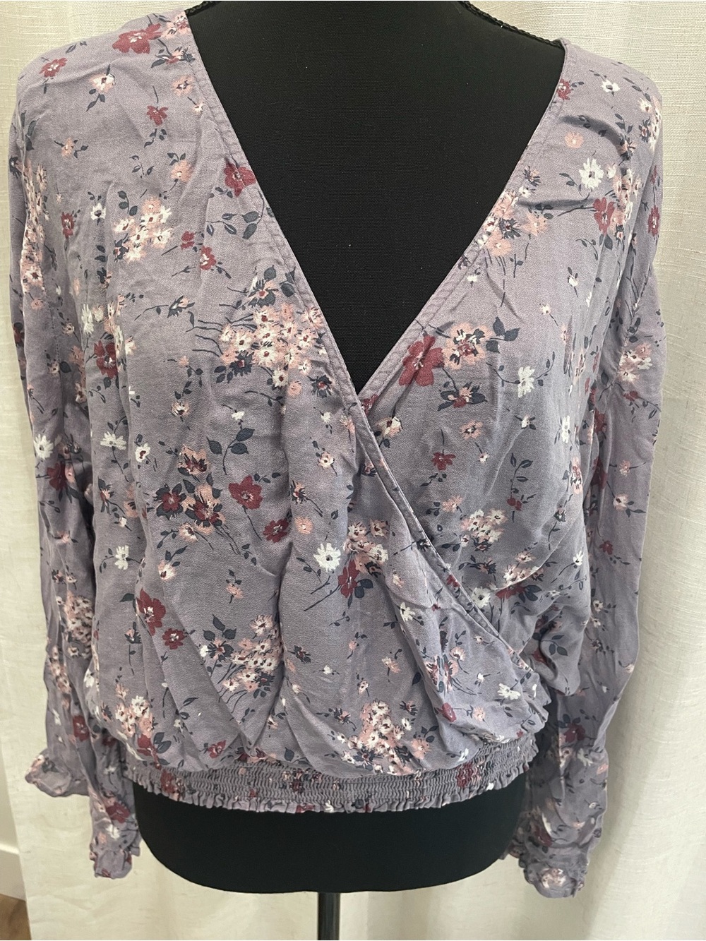 Floral Wrap Blouse in Dusty Lavender